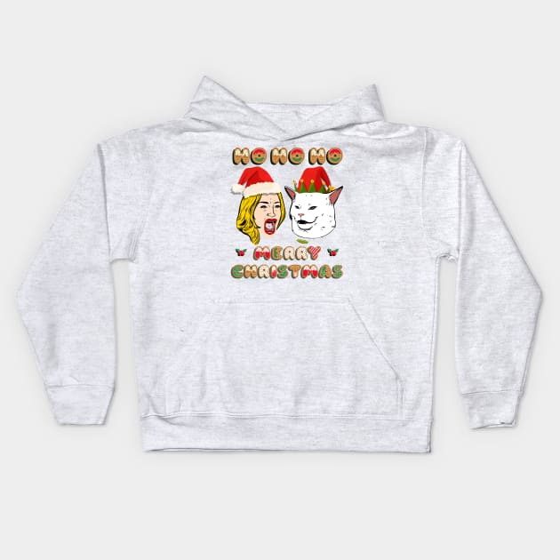 Woman Yelling at a Cat Meme Salad Ugly Christmas Sweater Kids Hoodie by Celestial Holding Co.